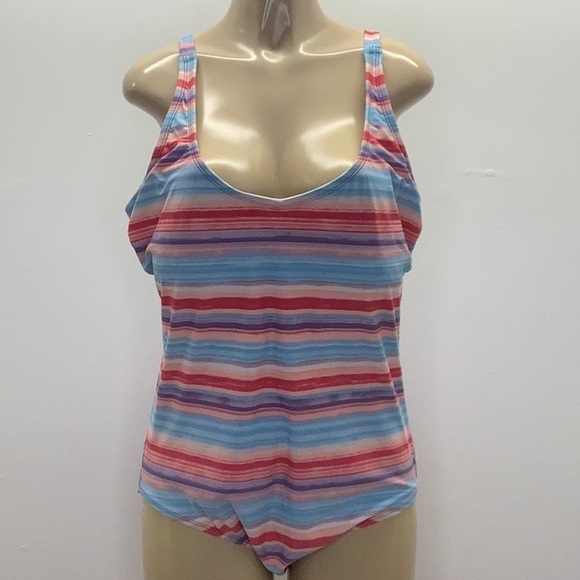 Roatan Plus Size 2X Swimwear Striped One Piece Swimsuit New Without Tags - Picture 1 of 7